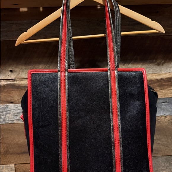 Chic Black Tote with Red Trim